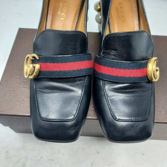 GUCCI BLACK GG PEYTON PEARL LEATHER HEEL SHOE - Picture 11 of 11